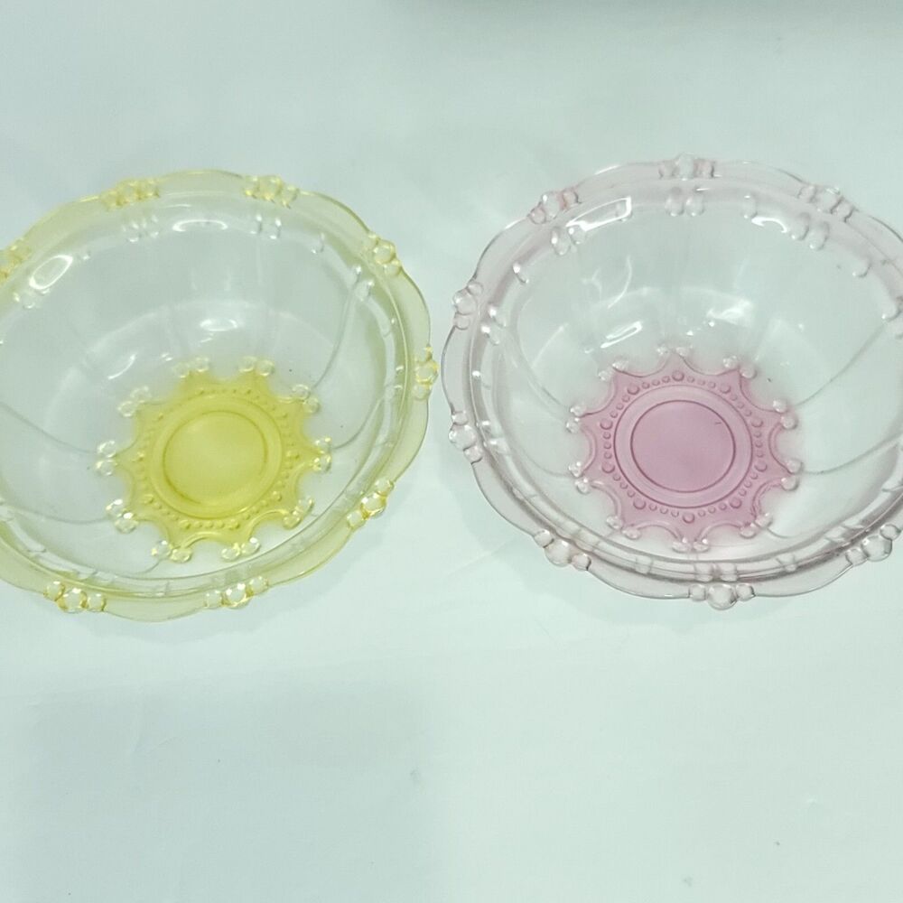 Pink Yellow Set of 2 Depression Glass Fruit Candy Bowls 5" Antique